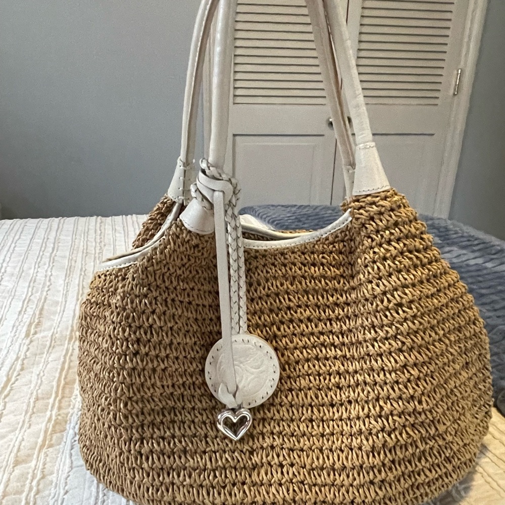 Brighton Straw & White Leather Hobo Bag